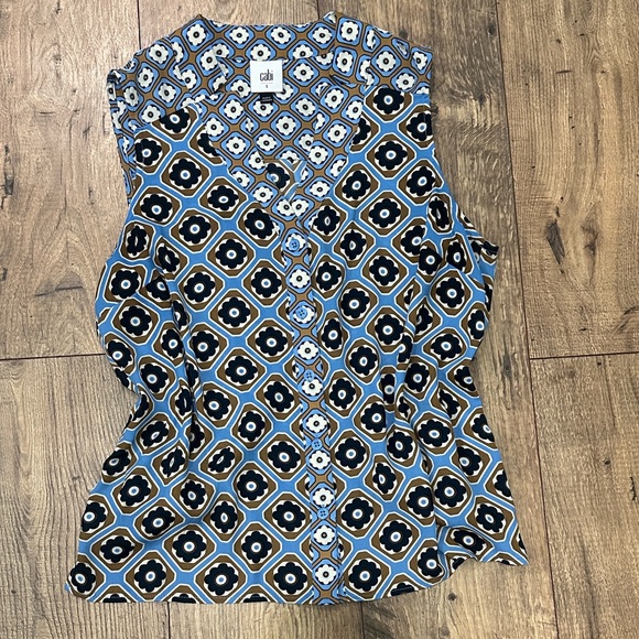 CAbi Sleeveless Geometric Top - Blue and Brown - Picture 4 of 6
